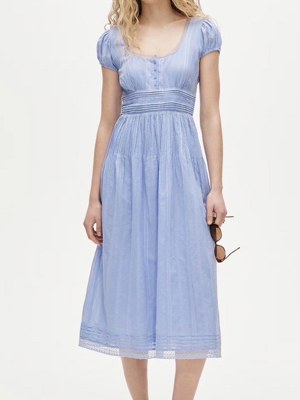 J CREW Sz 6 Light Blue lace-trim pintuck dress in cotton dobby New With Tag